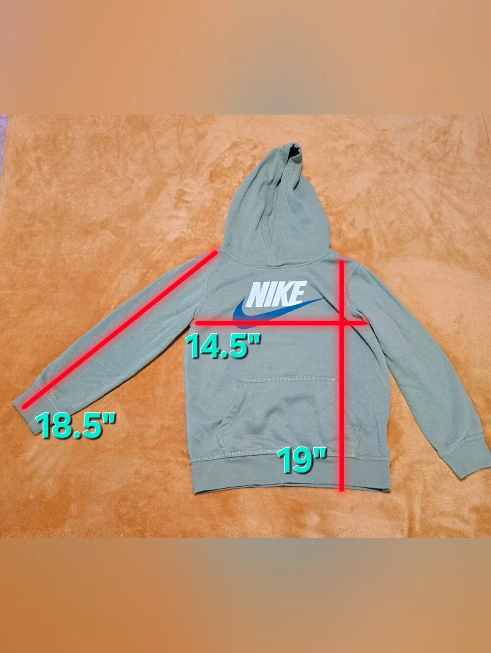 Nike Sportswear Fleece Hoodie Kids Size L Sage Green Unisex Pullover 6-7 Yrs